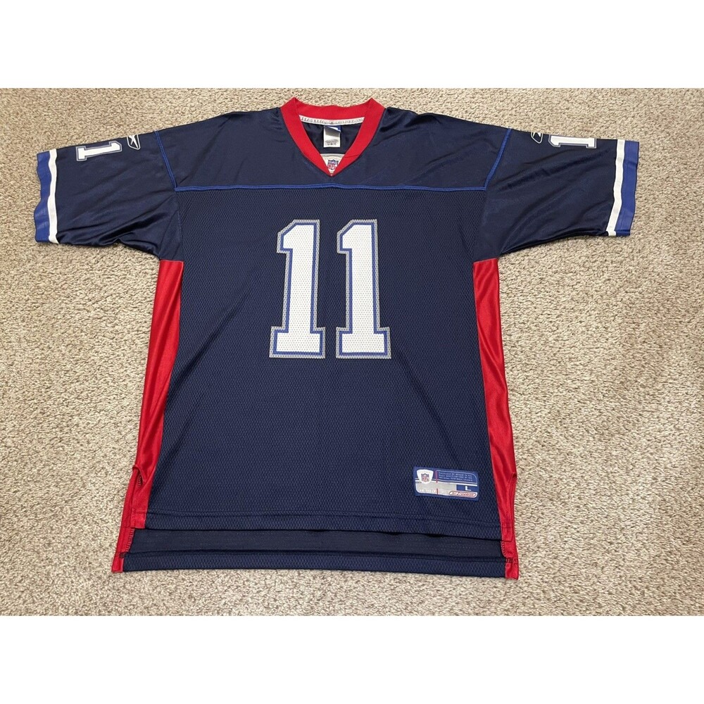 VTG Reebok NFL Buffalo Bills Drew Bledsoe 11 Jersey White Blue Red Mesh Men’s L